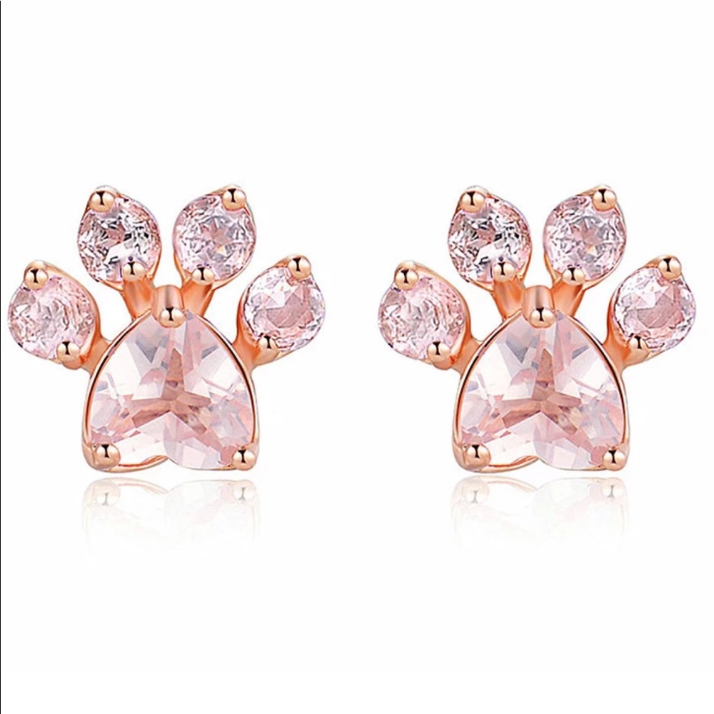 New Rose Gold Paws Zircon Stud Earrings